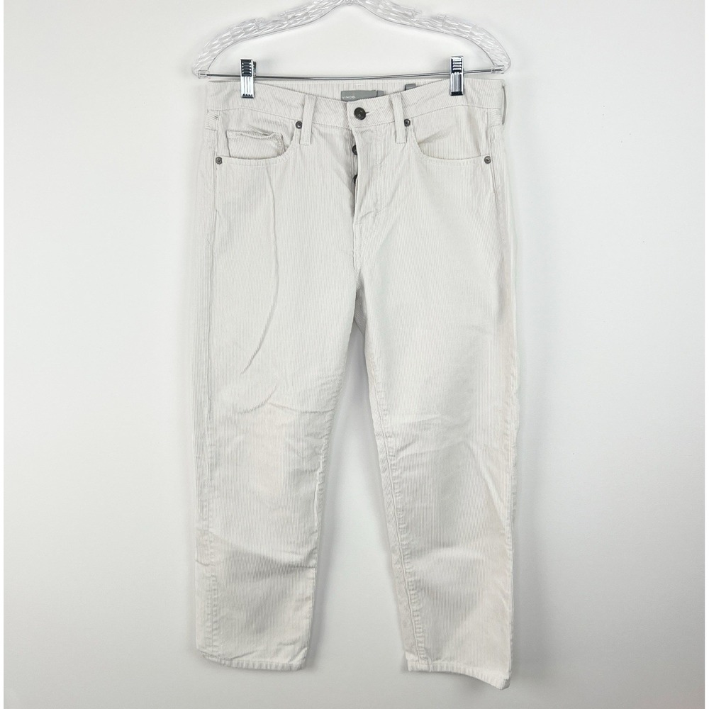 VINCE Designer Cropped Mid Rise‎ Soft Comfy Corduroy Pant Ivory Sz 4 Minimialist